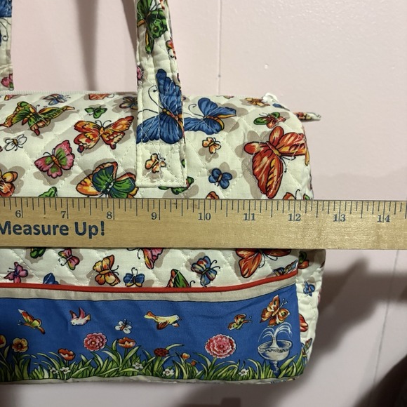 Quilted Butterfly Multi Color Motif Duffle Bag Purse W Matching Coin Pouch NEW - Picture 6 of 13